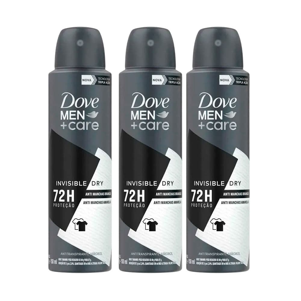 Kit Desodorante Aerosol Dove Men+Care Invisible Dry 150ml - 3 Unidades