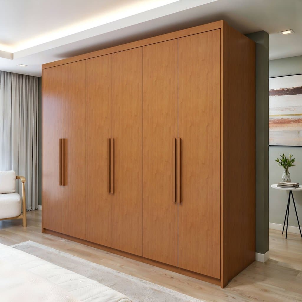 Guarda-Roupa Casal 6 Portas 5 Gavetas MDF 243cm Áries Amêndoa Clean Amêndoa Clean