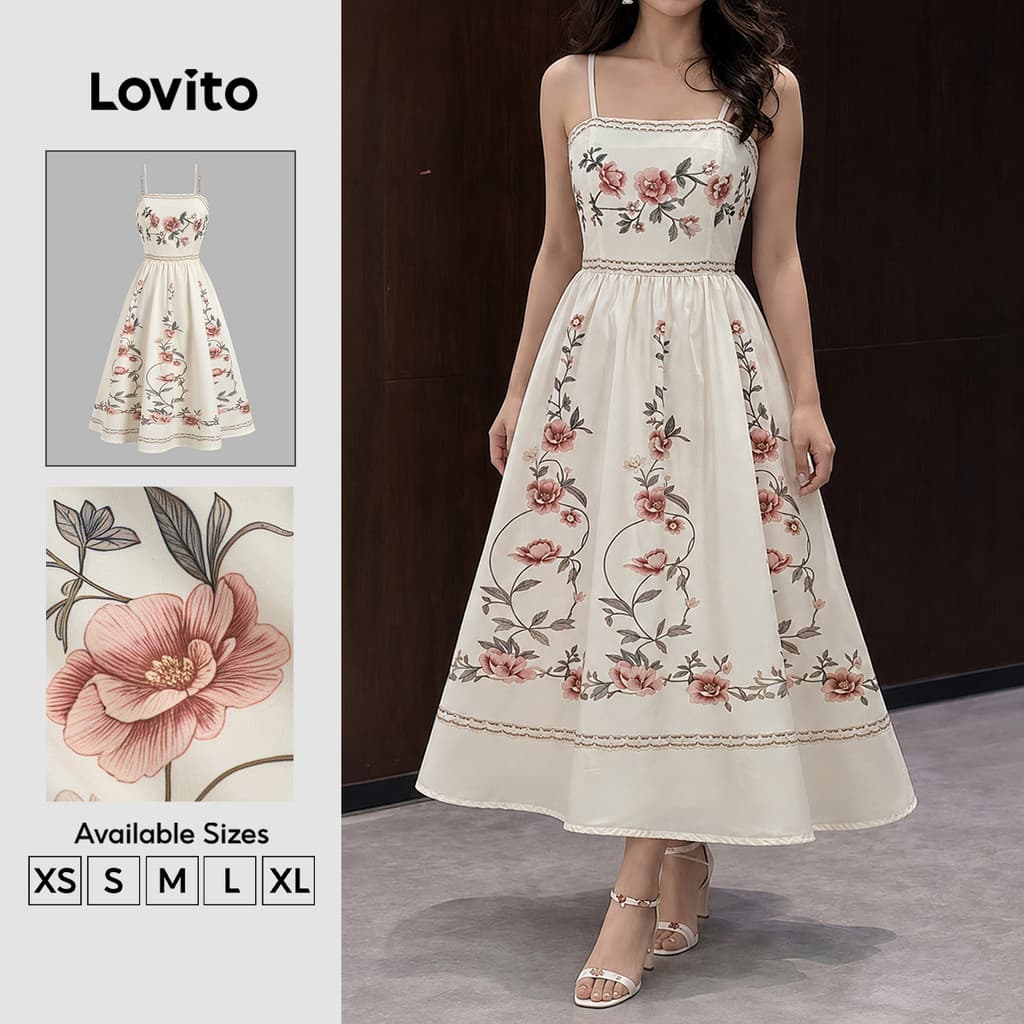 (New Arrival) Lovito Vestido Boho com Zíper – Vestido de Primavera/verão Feminino DRK8P1D565
