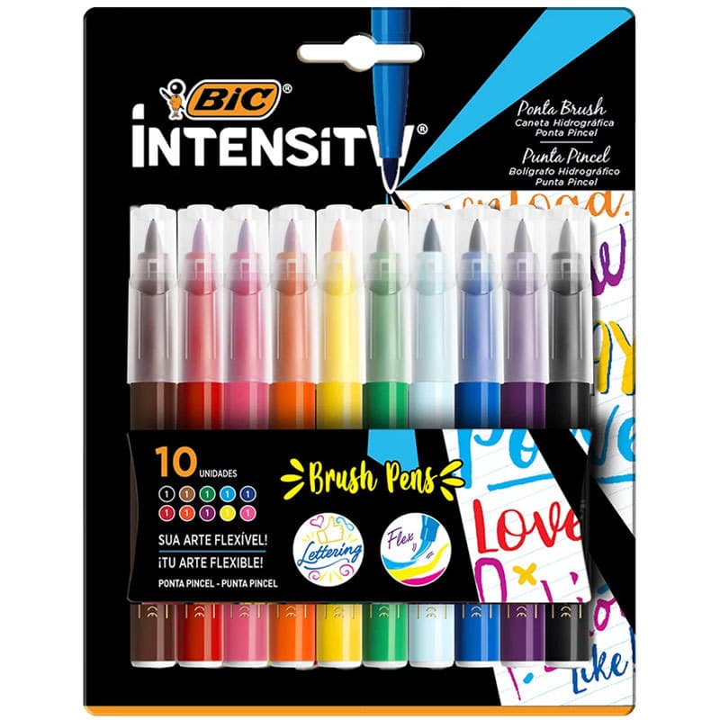 Caneta hidrográfica ponta pincel Brush Pens Intensity ideal para Lettering com 10 unidades Bic