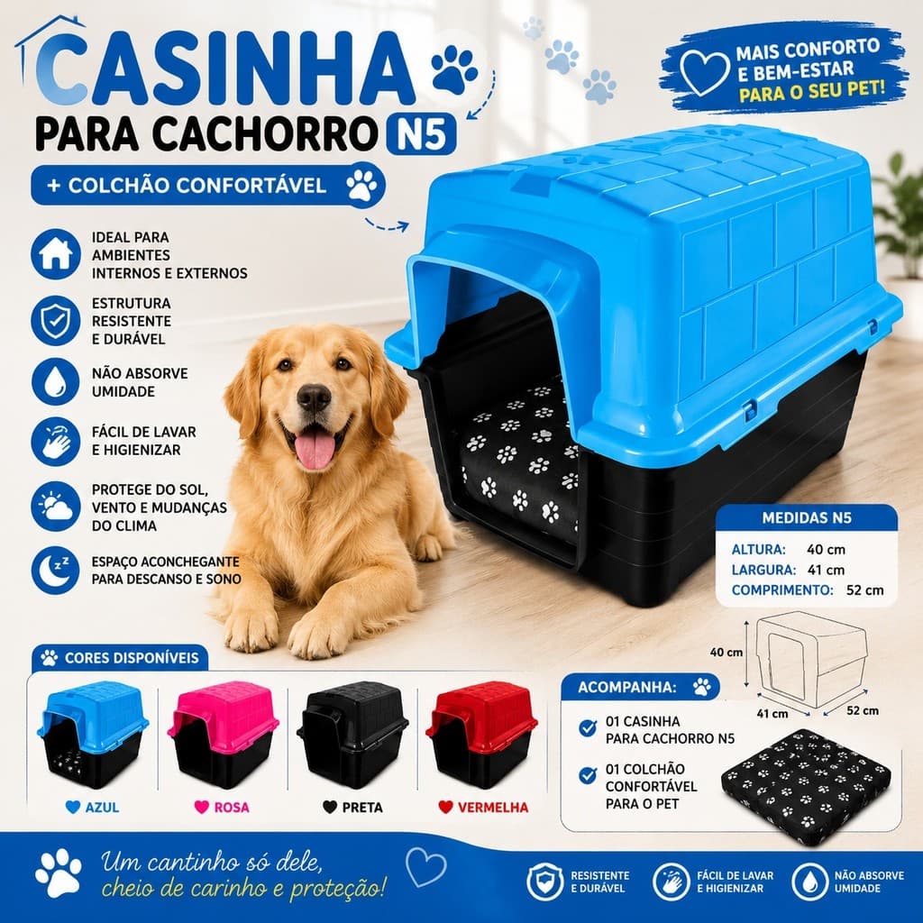 Casinha Para Cachorro Com Caminha Casa Para Cães Médio Porte Casnha Premium Com Almofada Colchão N5