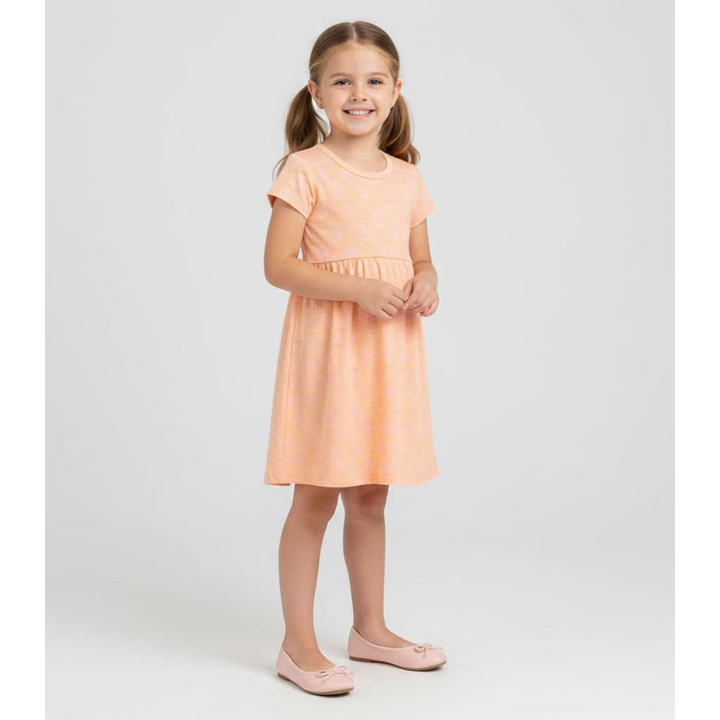 Vestido Infantil Manga Curta Estampado Biju Kids Rosa
