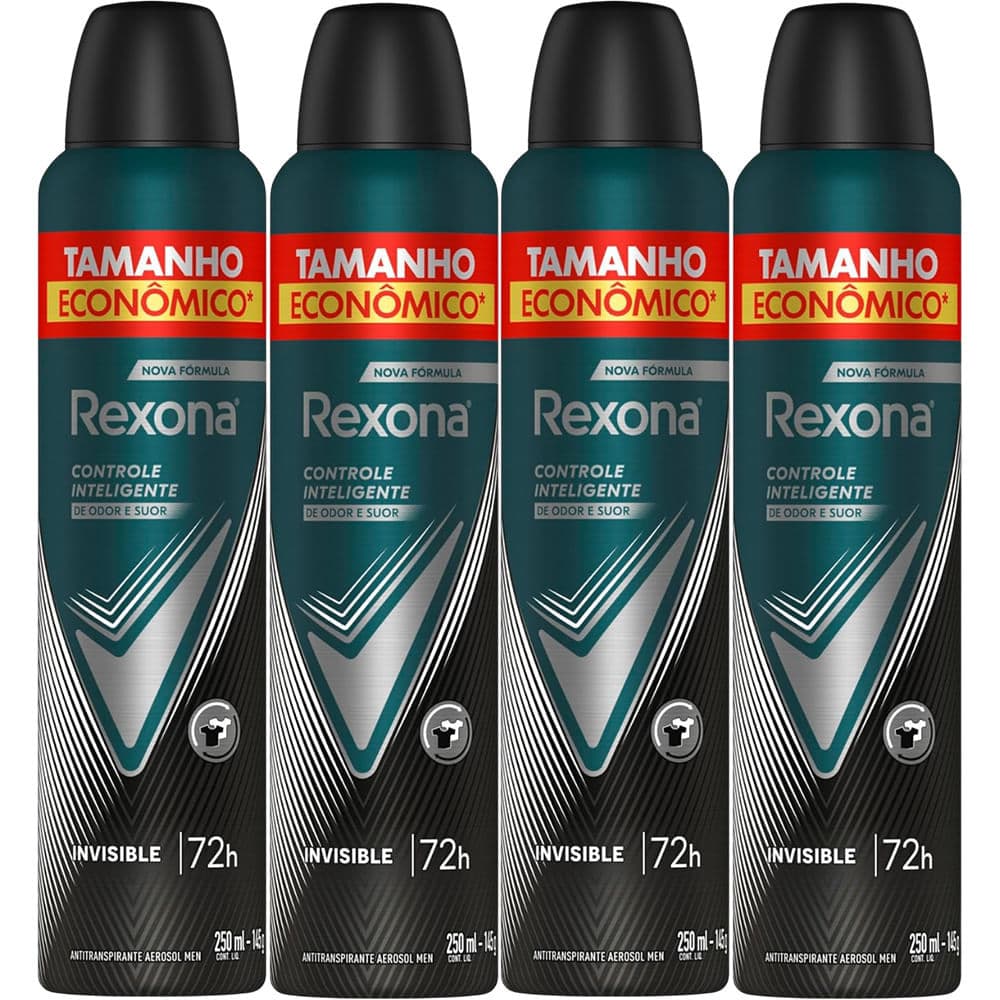 Kit Desodorante Antitranspirante Aerosol Rexona Invisible Men 72 horas 250ml - 4 Unidades