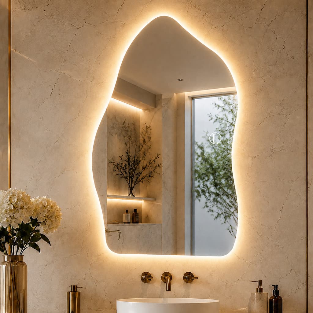 Espelho Lopazzi Grande 90x60 com 3 Tonalidades de Led Jateado BiVolt Quente Neutro e Frio para Decoração de Luxo Premium
