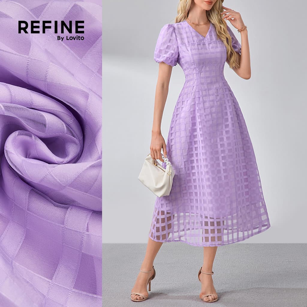 (NEW) (Refine by Lovito) Vestido Jacquard de Dupla Camada para Todas Lilás Claro para Mulheres LR13L137