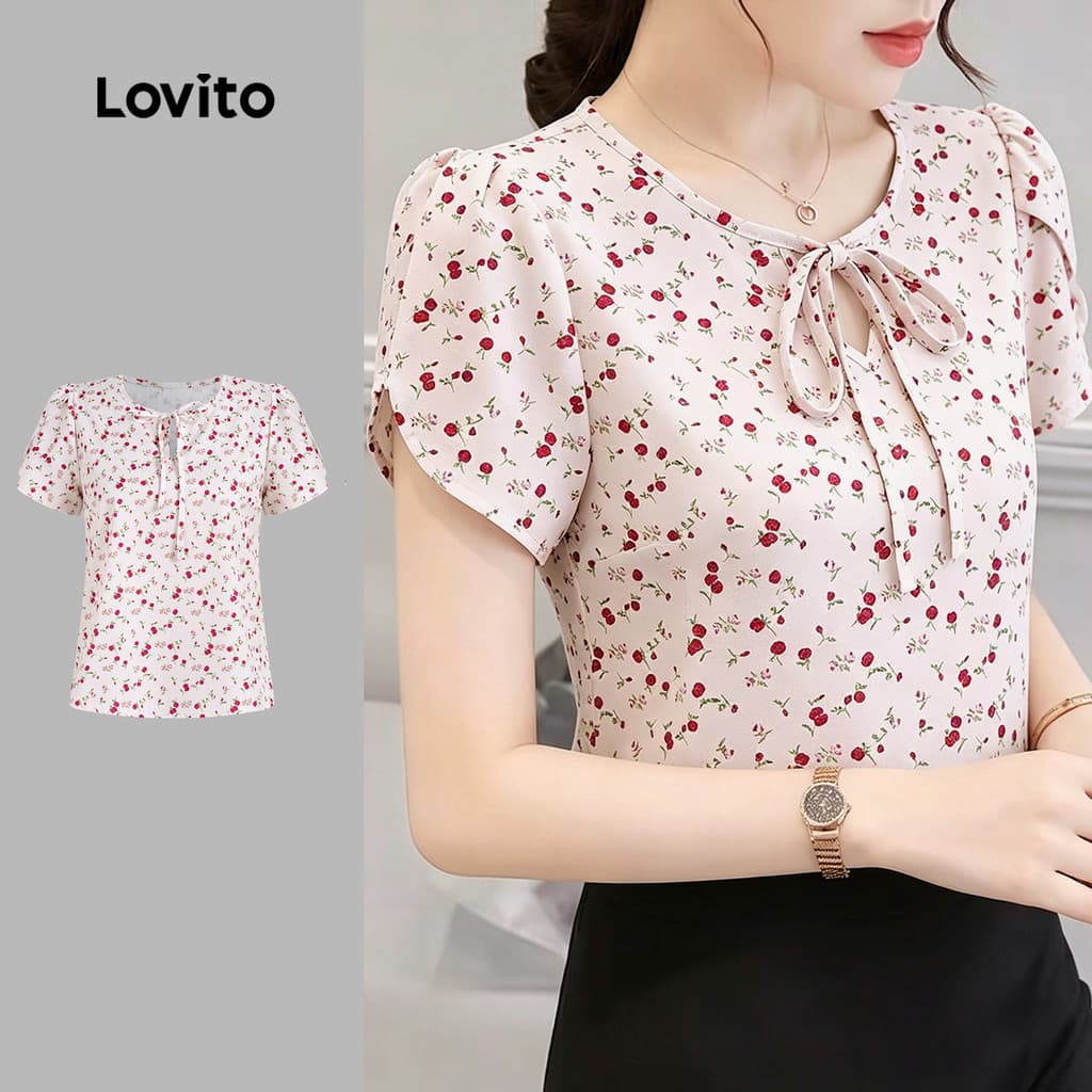 (New Arrival) Lovito Blusa Boho Primavera/verão Blusa Rosa para mulheres L195ED124