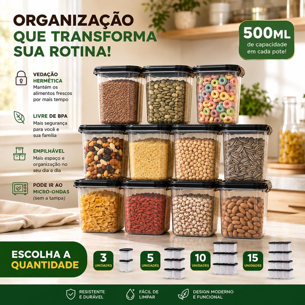 Kit Marmita Fitness Potes Plásticos 500ML P/ Microondas e Geladeiras Dietas Porta Condimentos