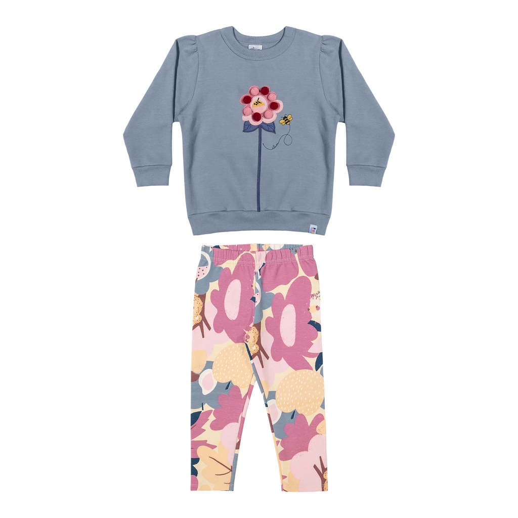 Conjunto Infantil Menina Floral Pompom Elian Azul