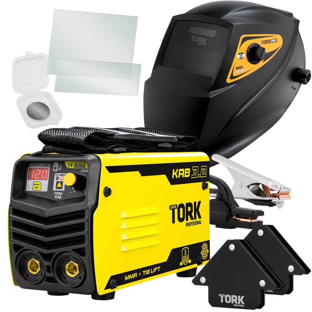 Kit Maquina de Solda 120 Amperes Display Digital Processo Tig e MMA Super Tork com Mascara