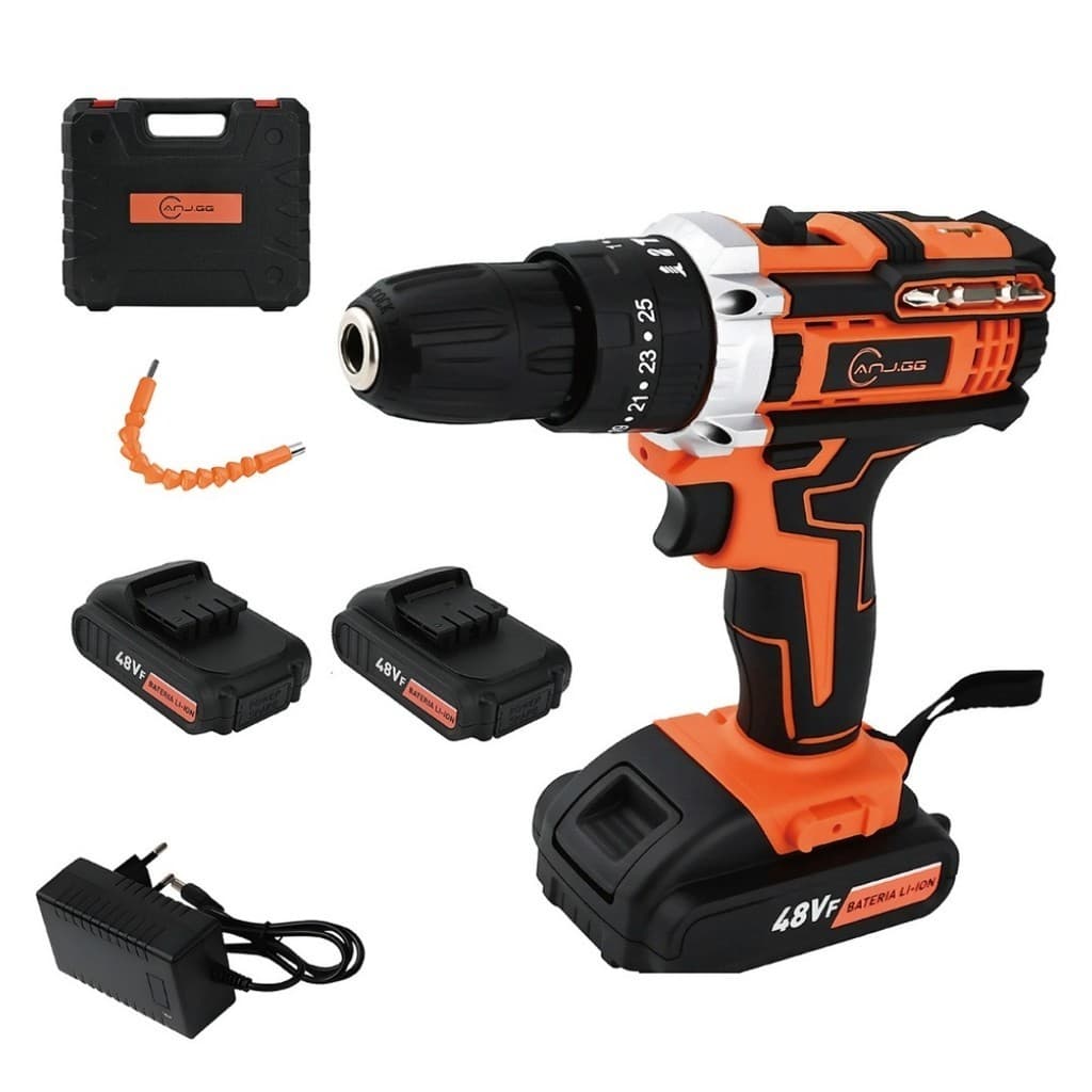 Furadeira Parafusadeira Bivolt Sem Fio 48V Impacto com 2 Baterias Recarregáveis