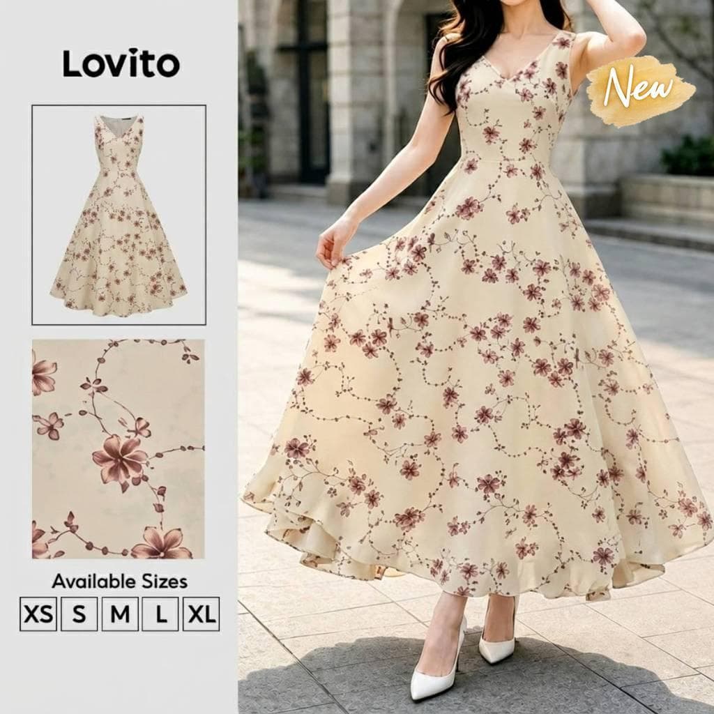 (New Arrival) Lovito Vestido Boho para Primavera/verão Feminino DRK8P1D672