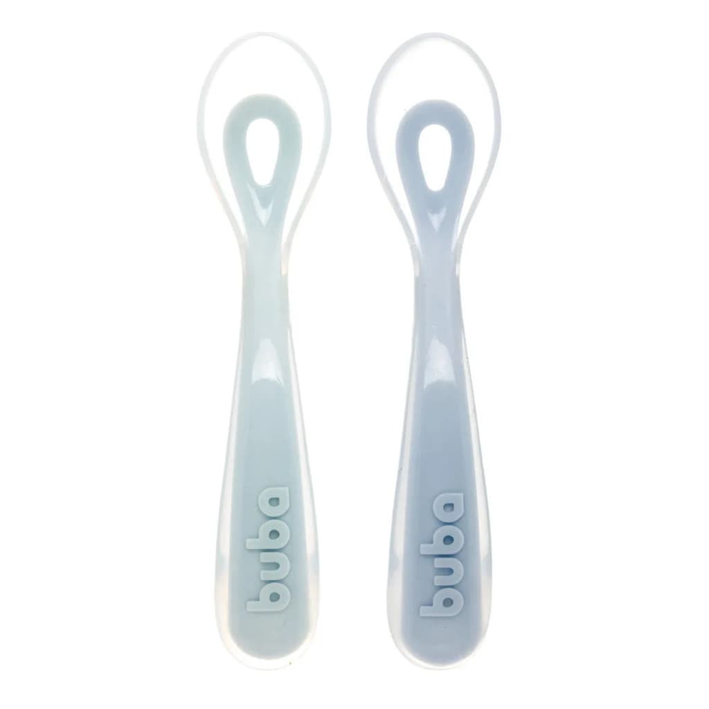 Kit 2 Colheres Em Silicone Fase 2 Azul - Buba