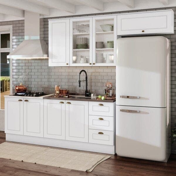 Cozinha Compacta Modulada 4 Peças com Aéreo para Geladeira Emily Branco 4