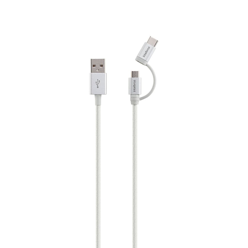 Cabo USB-C 1,5m de PVC nylon branco Intelbras EUABC 15NB