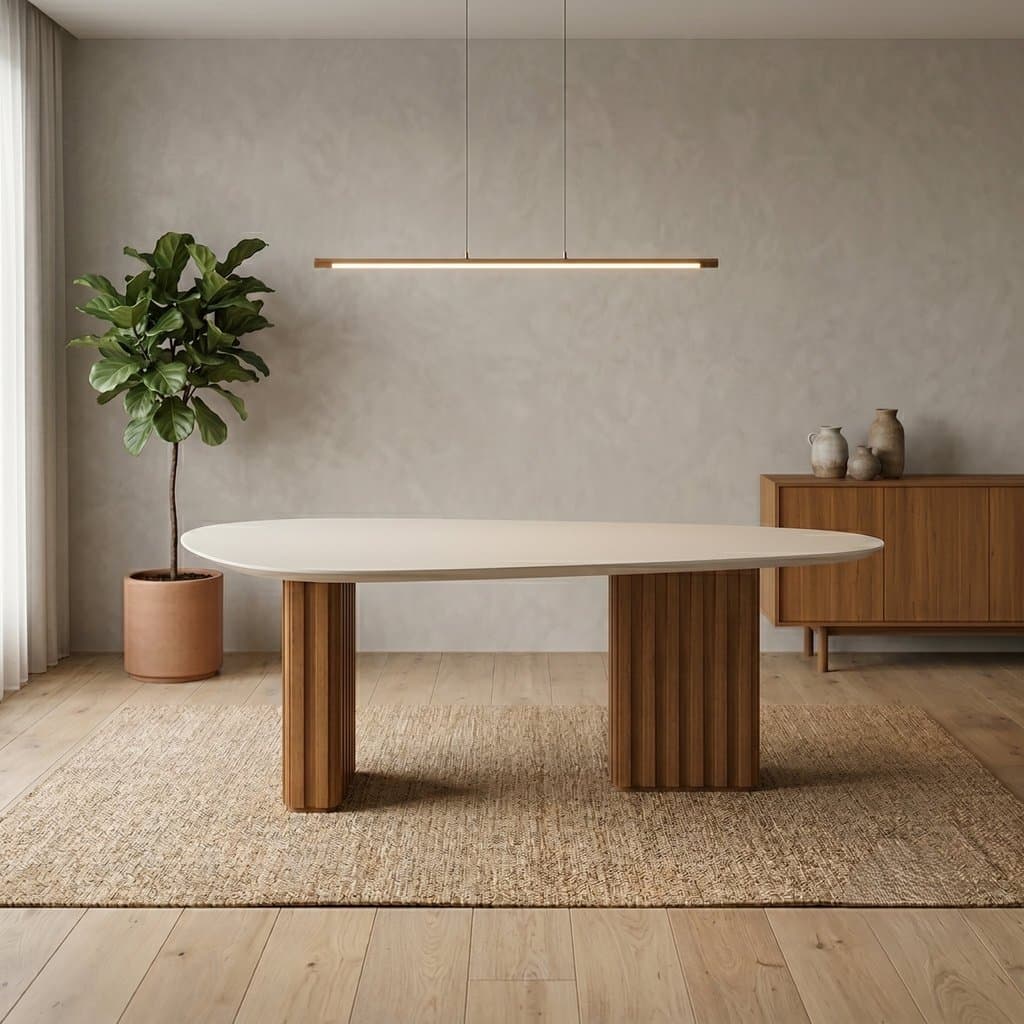 Mesa com Tampo Orgânico com Vidro 75x200x100cm Marrom/Freijo/Off White Freijó/Off White