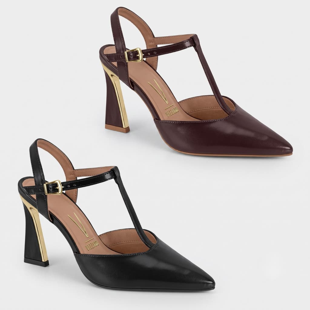 Sapato Scarpin Feminino Vizzano T-Bar Salto Esculpido Dourado Original