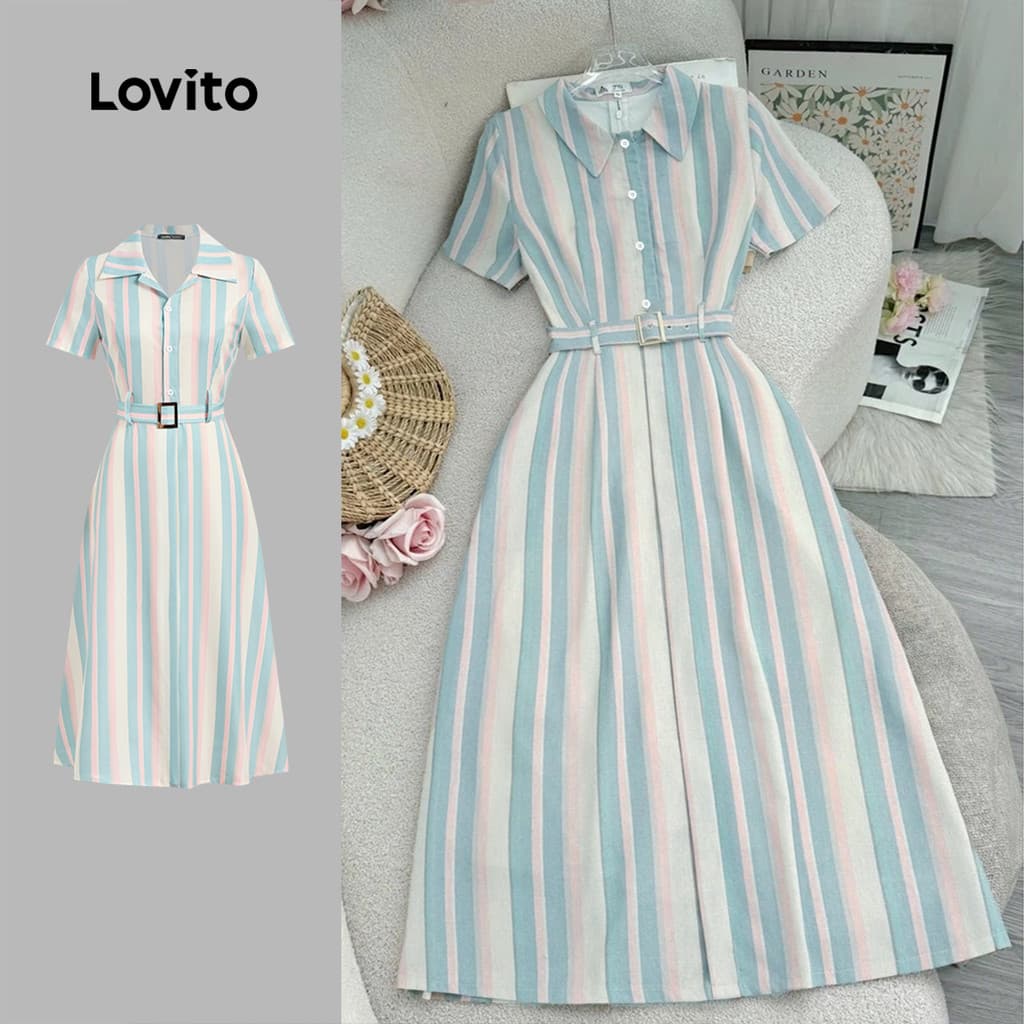 (Elegante) Lovito Vestido Geométrico de Primavera/verão para mulheres L154ED627