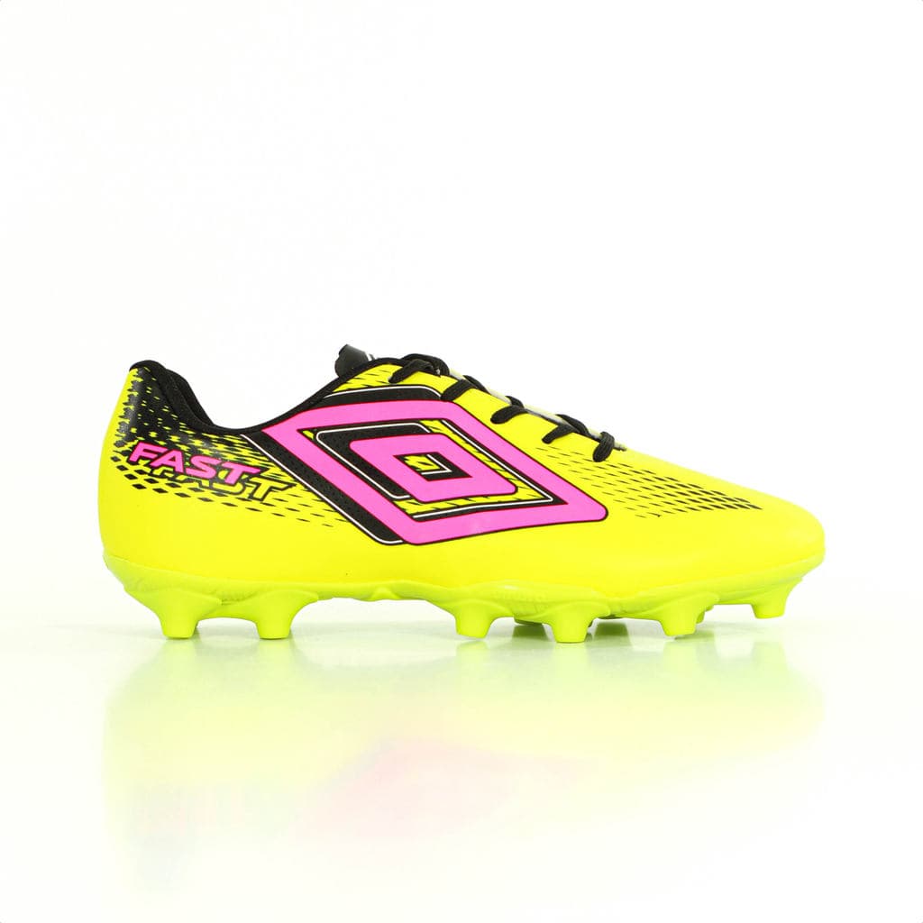 Chuteira Umbro Campo Fast II Verde Limão Preto e Rosa - Masculino