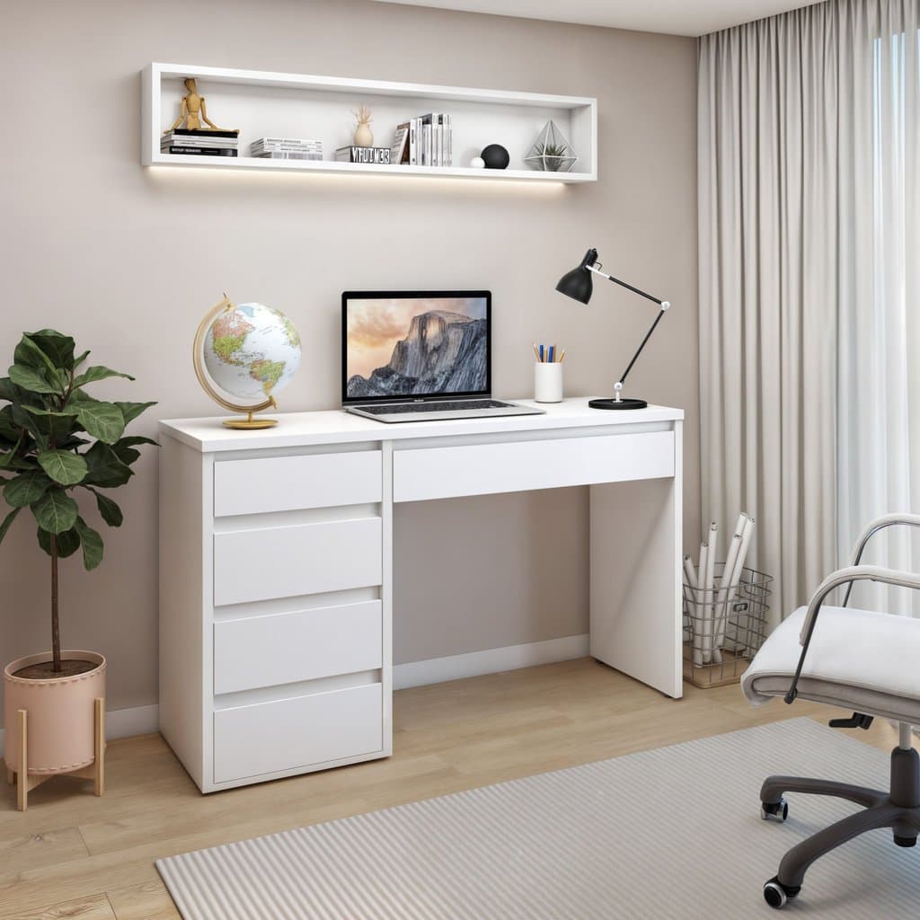Escrivaninha Berlim 5 Gavetas 100% MDF 136cm Yescasa Branco