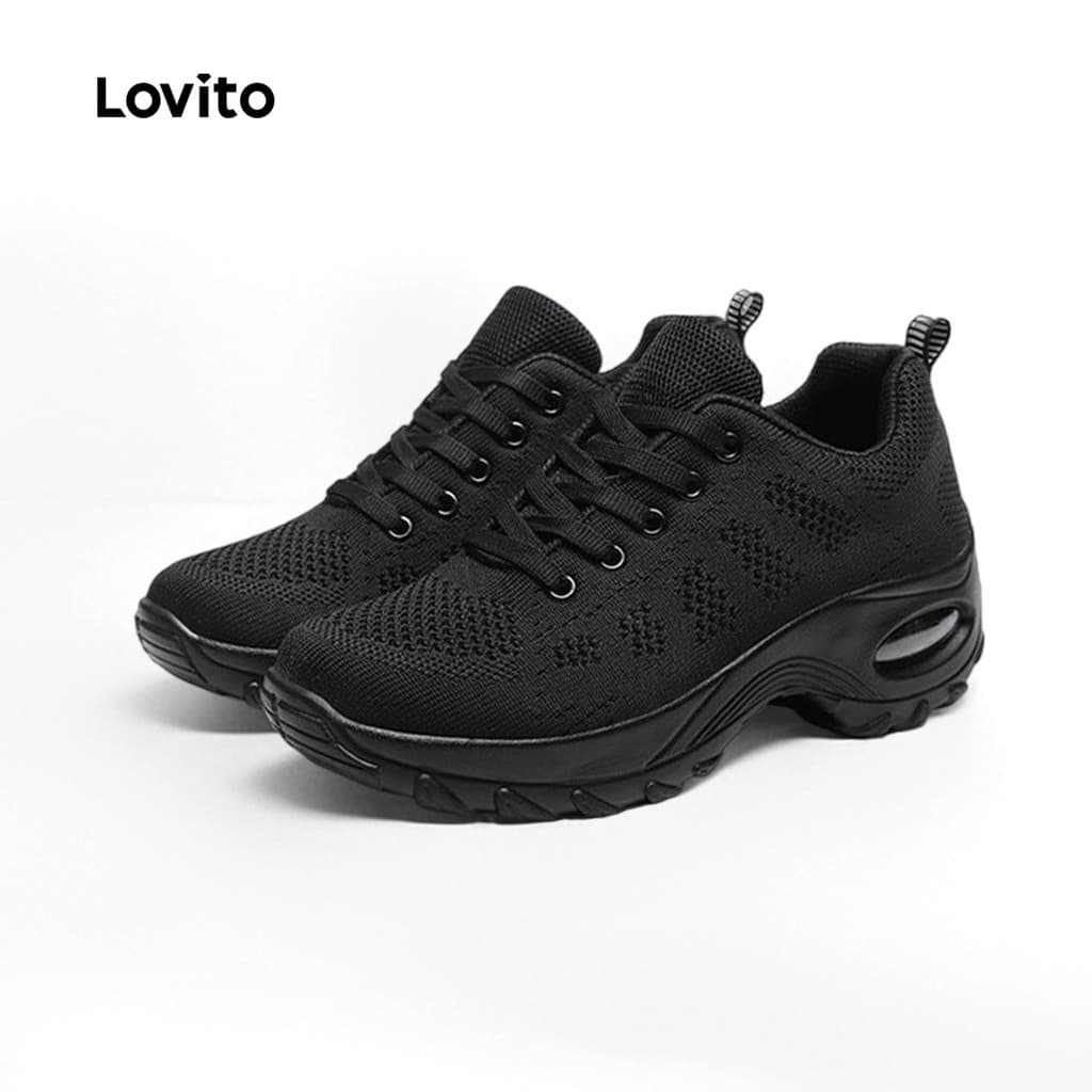 Lovito Tênis Casual Esportivo Liso Respirável Leve Em Malha Flyknit Para Uso Diário Ao Ar Livre Estilo Coreano Minimalista Para Corrida E Para Mulheres LFA69093