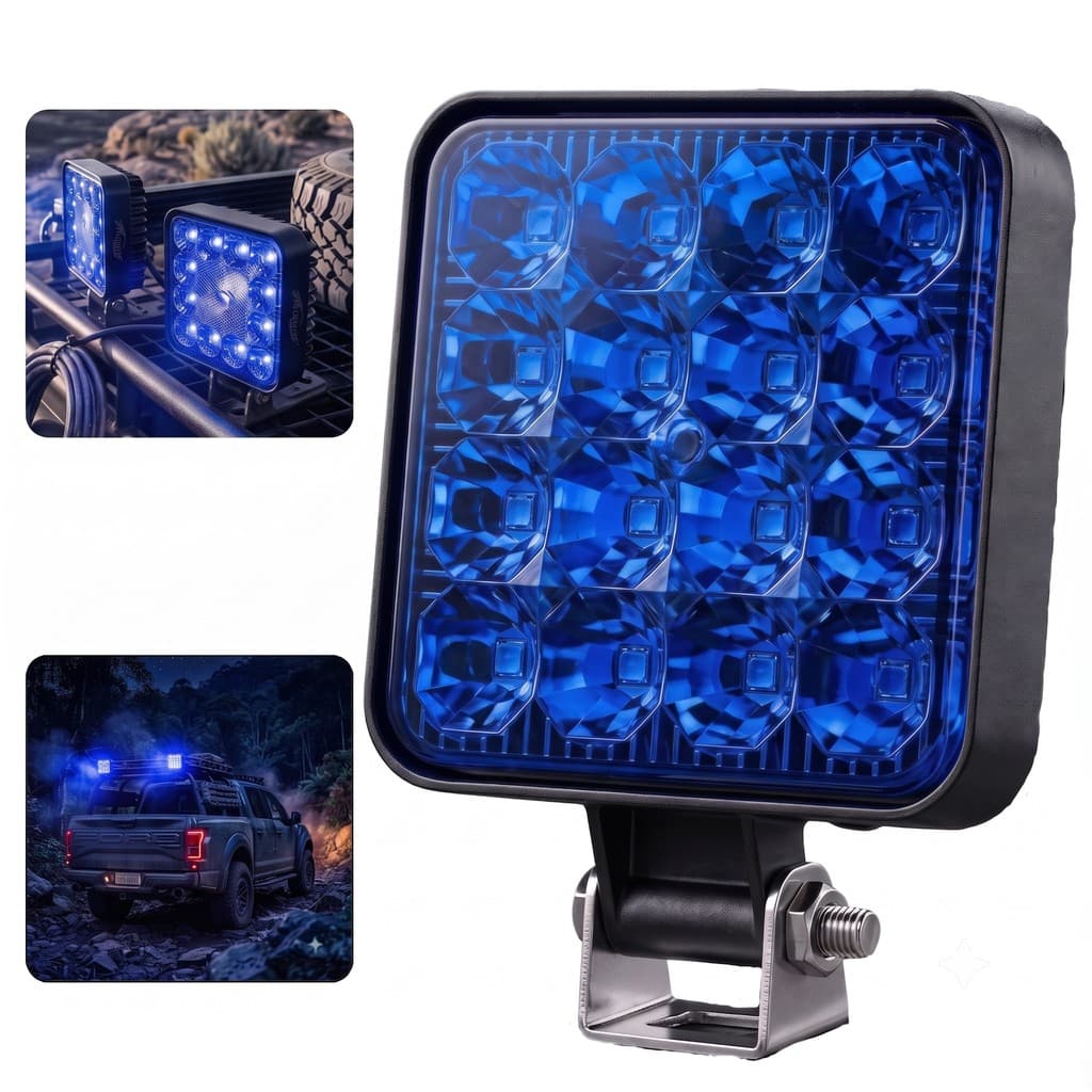Farol LED 48W Ultra Brilho 16 LEDs Spot - Luz Auxiliar para Carro/Moto/SUV - AZUL