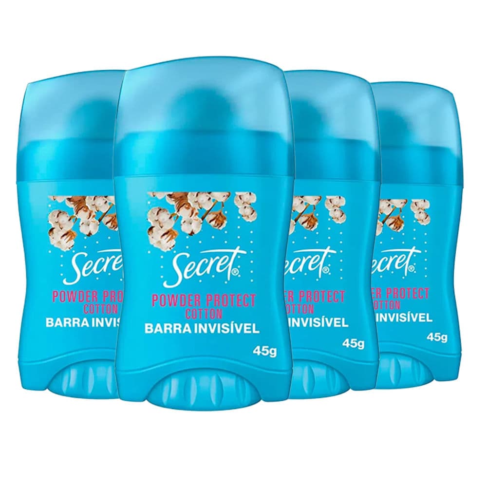 Kit Desodorante Antitranspirante Secret Clear Barra Powder Protect Algodão 45g - 4 Unidades