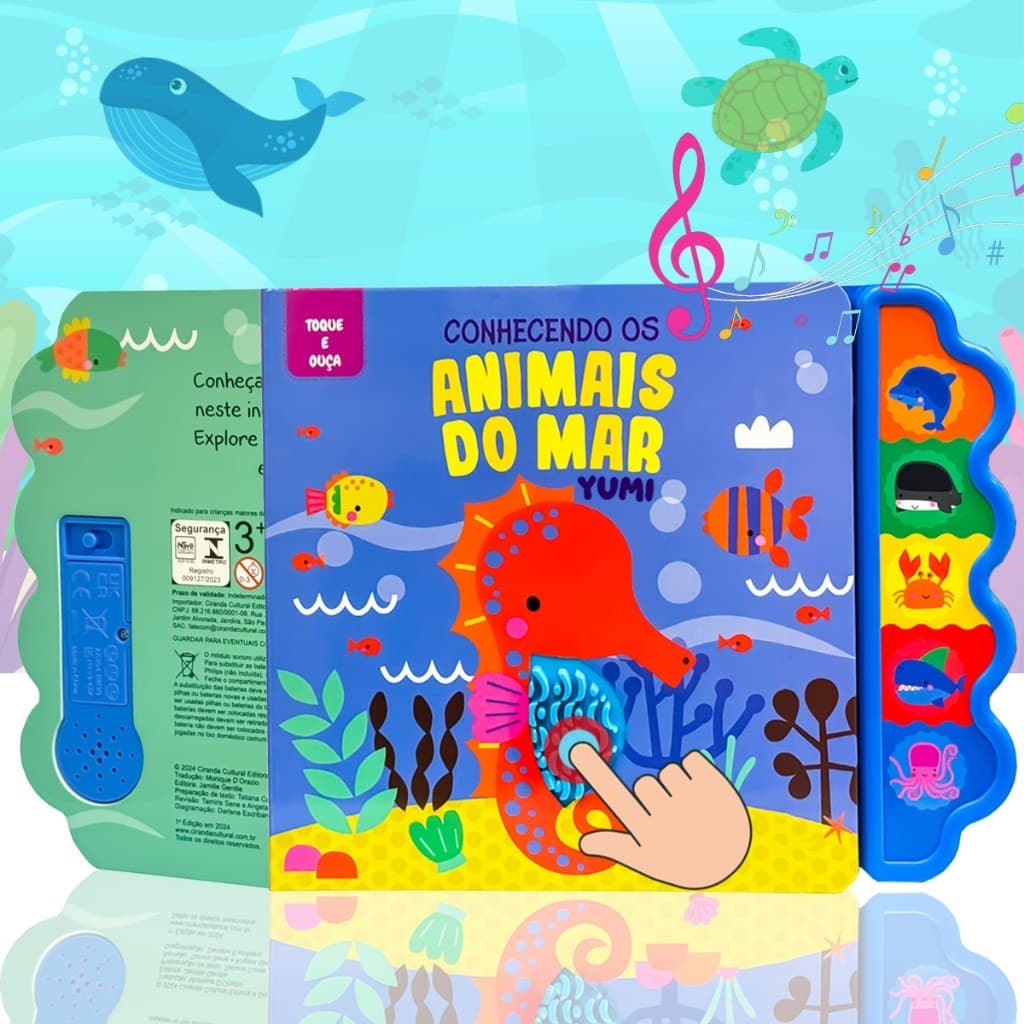 Livro Sensorial Bebê Toque E Ouça Com Sons E Texturas  Animais Marinhos | Coleção Premium Educativa