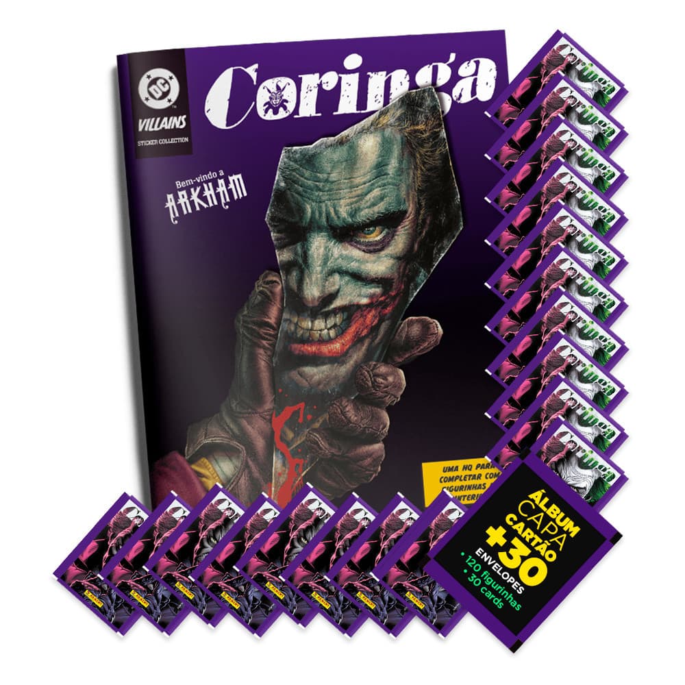 Coringa em Arkham: Álbum Capa Mole+30 Envelopes(120 Figurinhas+30cards) - Novo - Oficial Panini - DC Comics