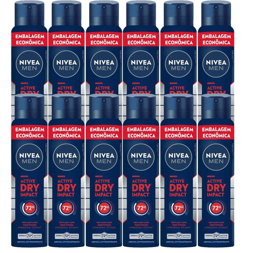 Kit Desodorante Aerosol Nivea Dry Impact For Men 200ml - 12 Unidades