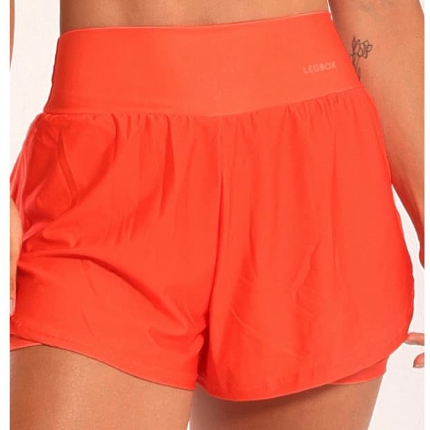 Short Corrida Feminino Duplo Laranja Legbox Academia Fitness Treino Ginastica