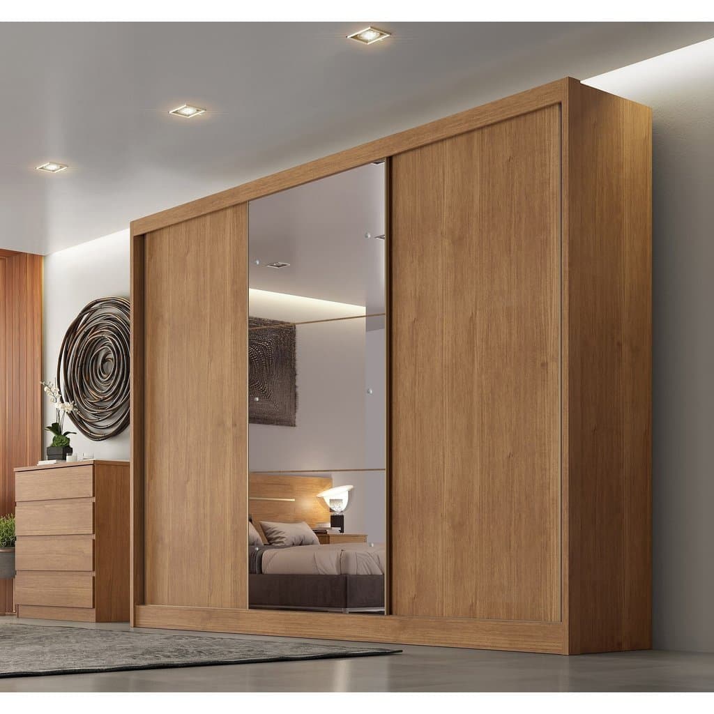 Guarda-Roupa Casal MDF com Espelho 3 Portas 6 Gavetas Soberano Marrom/Cumaru Cumaru