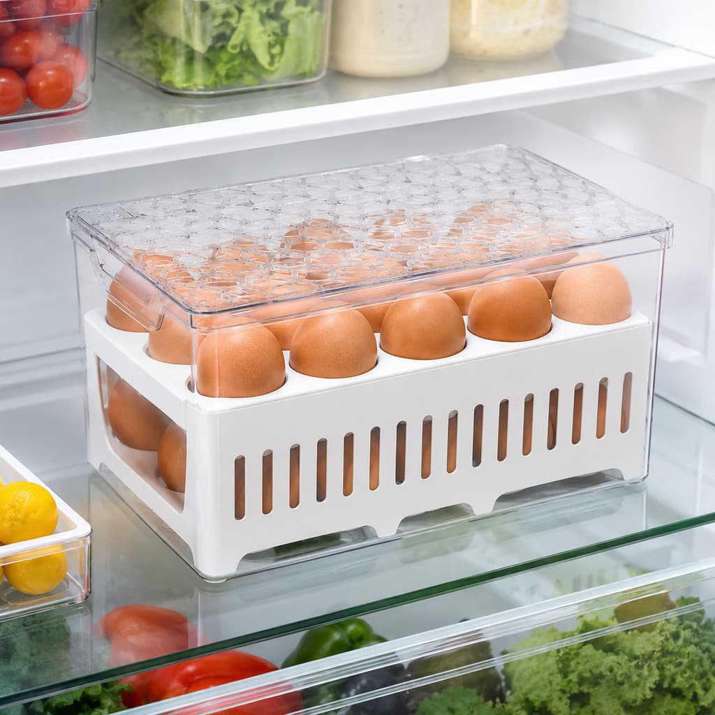 Porta Ovos Organizador Duplo  30 Unidades Com Tampa Geladeira Acrílico Plástico BPA Free  Primax