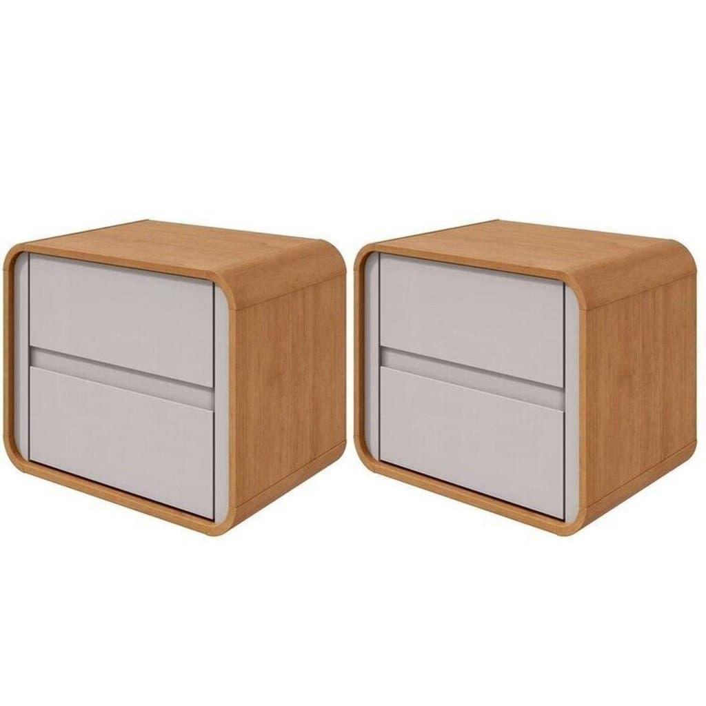 Kit 2 Mesas de Cabeceira 1 Gaveta MDF 55cm Loop Marrom Amêndoa Clean/Off White