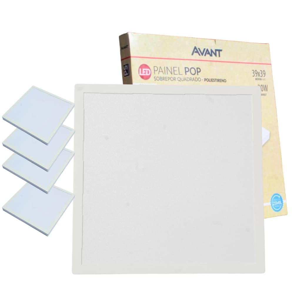 Kit 5 Luminaria de Teto Painel Plafon 30W Sobrepor Quadrado Luz Branco Frio 6500K 127v 220v Avant