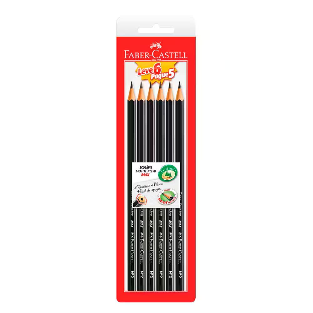 Lápis preto NR 2 Sextavado SM/1205SL6P5\314591 com 6 unidades Faber-Castell