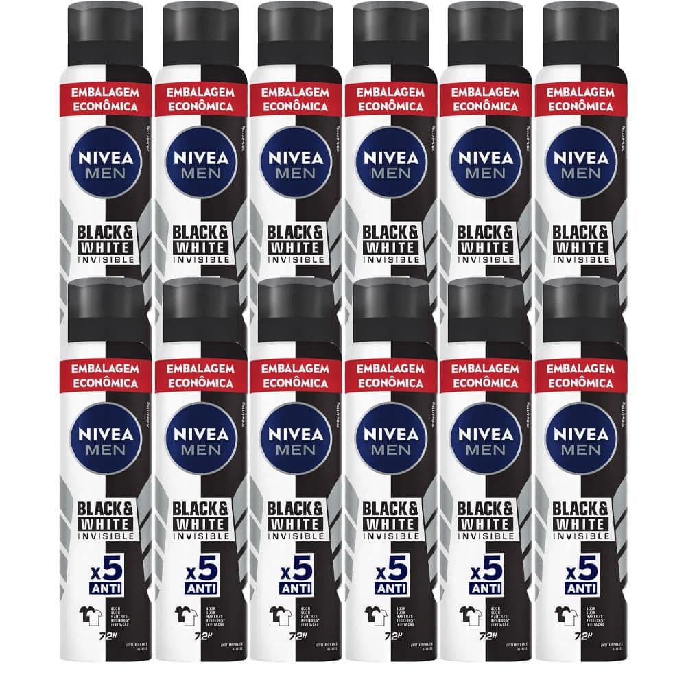 Kit Desodorante Aerosol Nívea Black & White Masculino 200ml - 12 unidades