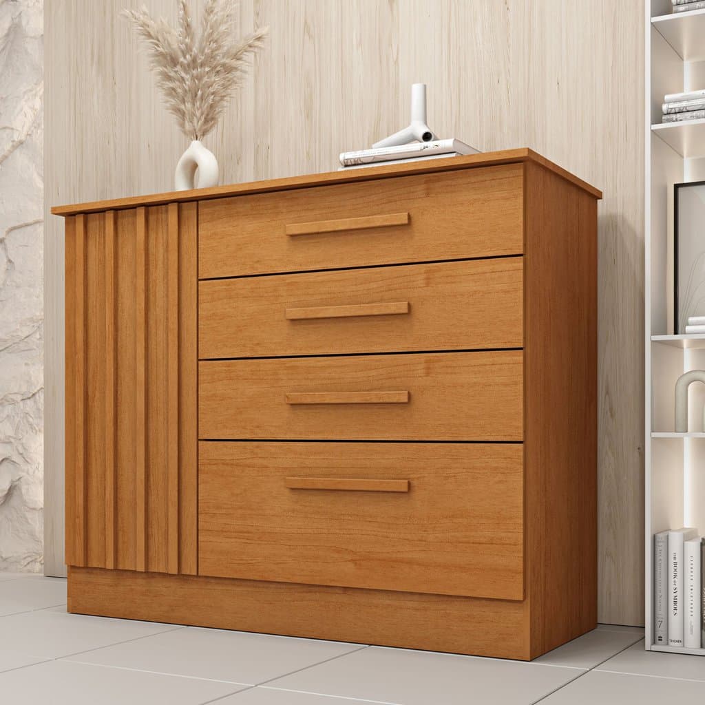 Cômoda 4 Gavetas 104cm Ripada Nova York Bege/Cinamomo Cinamomo/Cinamomo