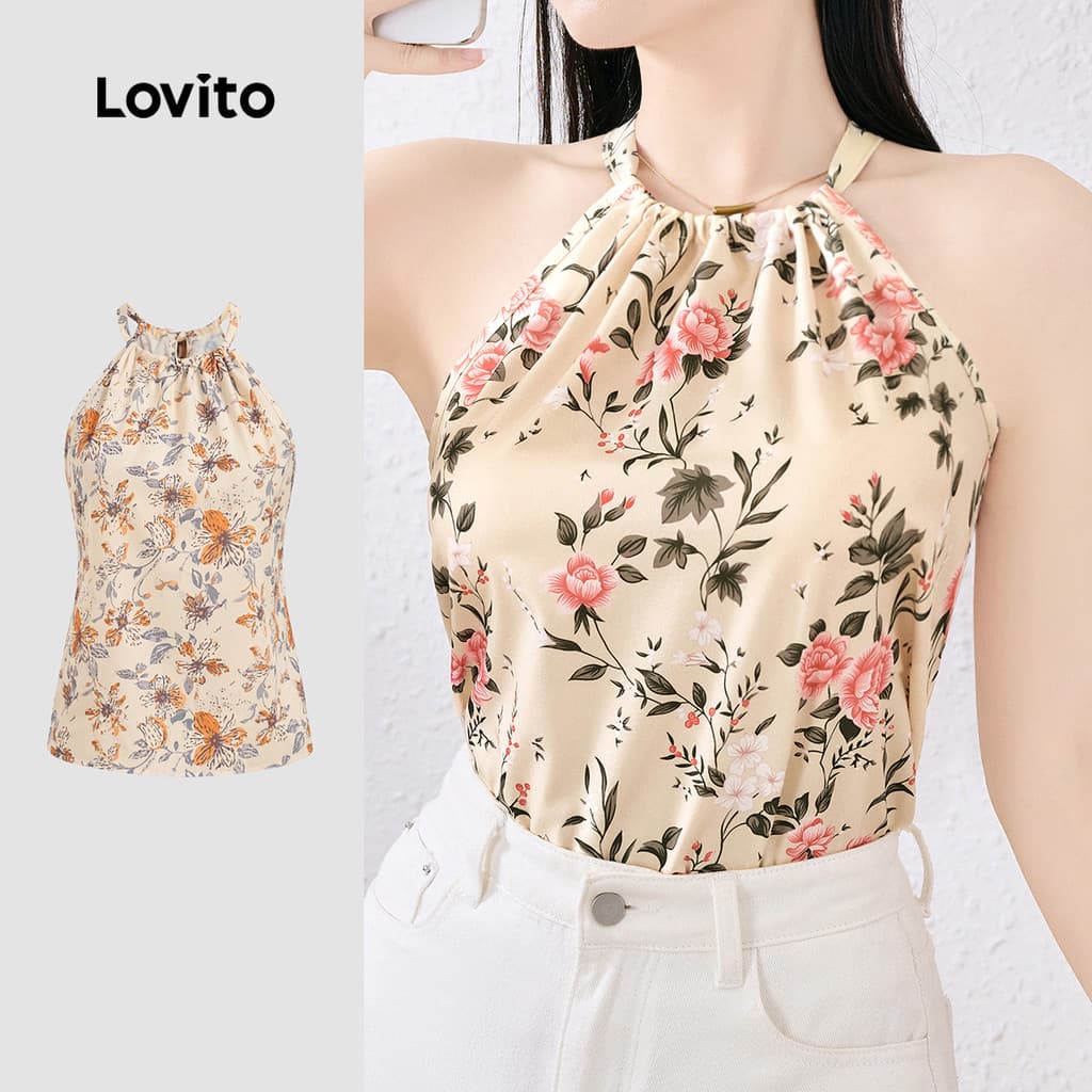 Lovito Férias Top Com Cordão E Amarração Nas Costas Estilo Resort Primavera/verão Para Mulheres L137ED657