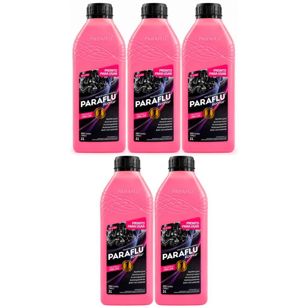 Kit 5L Aditivo Radiador Paraflu Orgânico Rosa Long Life Pronto para uso 103004