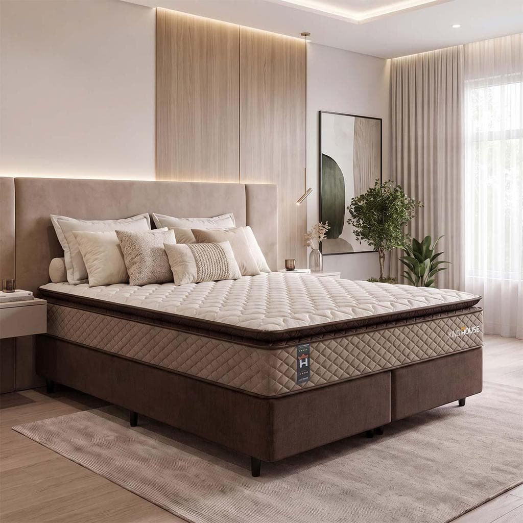 Conjunto Cama Box Espuma Atlanta Bege King 193x203x62