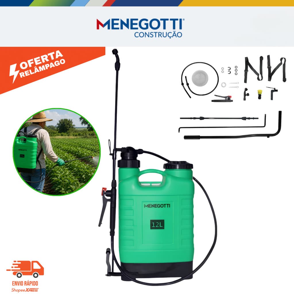 Pulverizador Costal Menegotti 12L Manual Para Jardim Horta e Agricultura Resistente Profissional