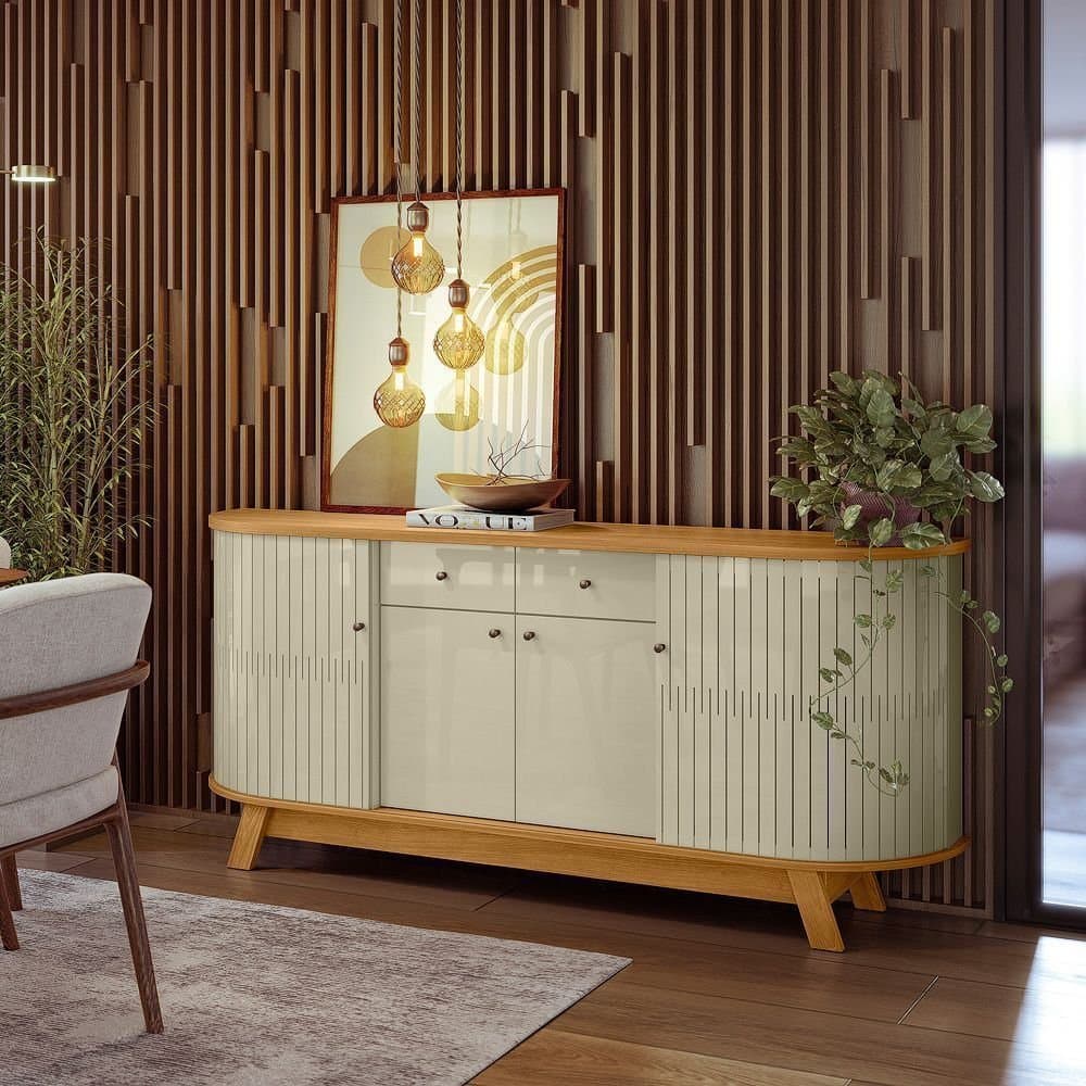 Aparador Buffet para Sala de Jantar 2 Portas Flexíveis Curvo 2 Gavetas Monaco Marrom/Cumaru/Opala Cumaru/Opala