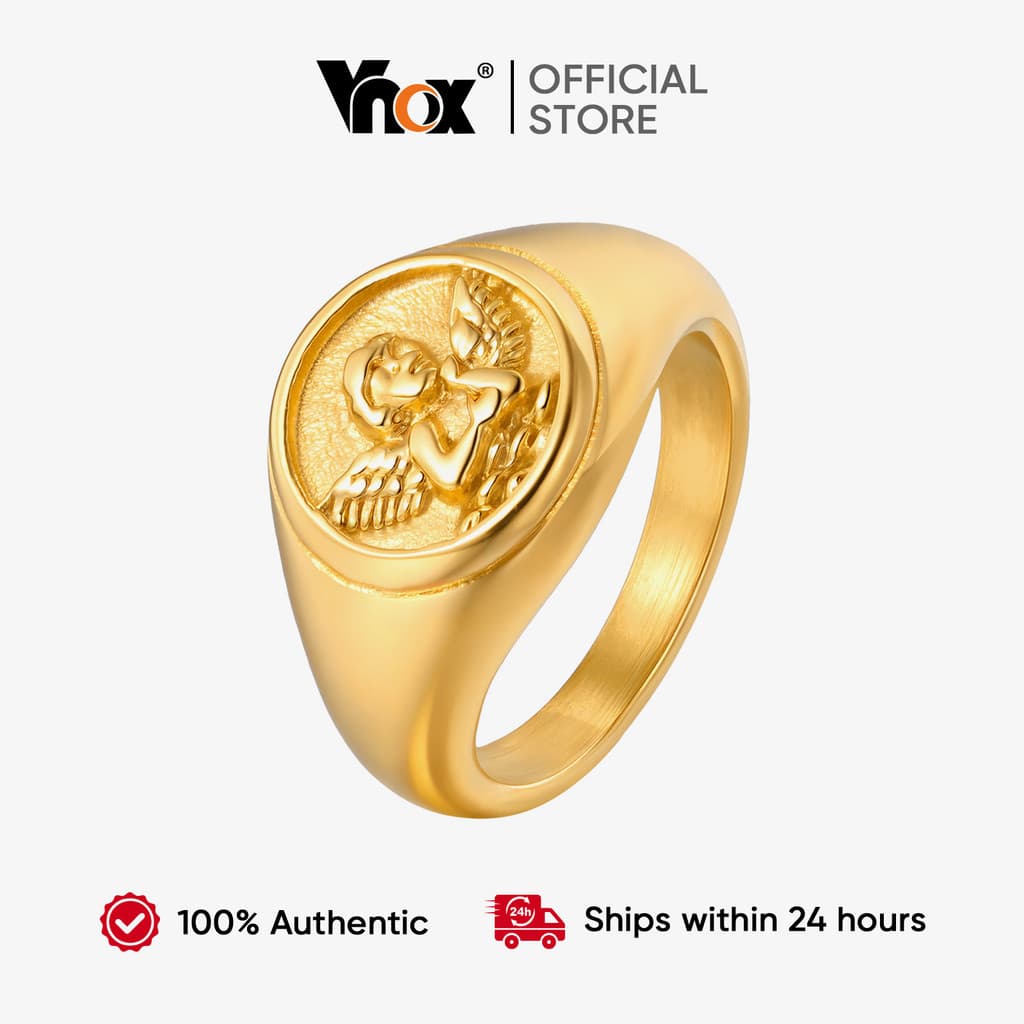 Vnox Ouro Cupido Anel Feminino Masculino Casal Meninas Aço Inoxidável Amor Robusto Amante Jóias Presente