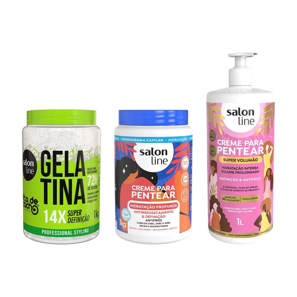 Kit com 2 Cremes Para Pentear Hidratação e Super Volumão + Gelatina #todecacho Super Definição Salon Line