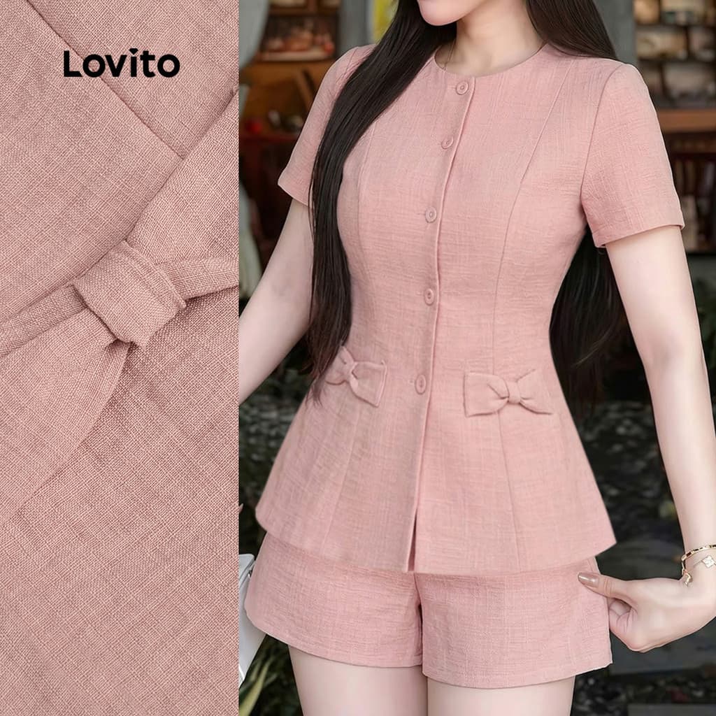 Lovito Blusas ou Calças Rosa Botões Frente Primavera/Verão LK5ED164