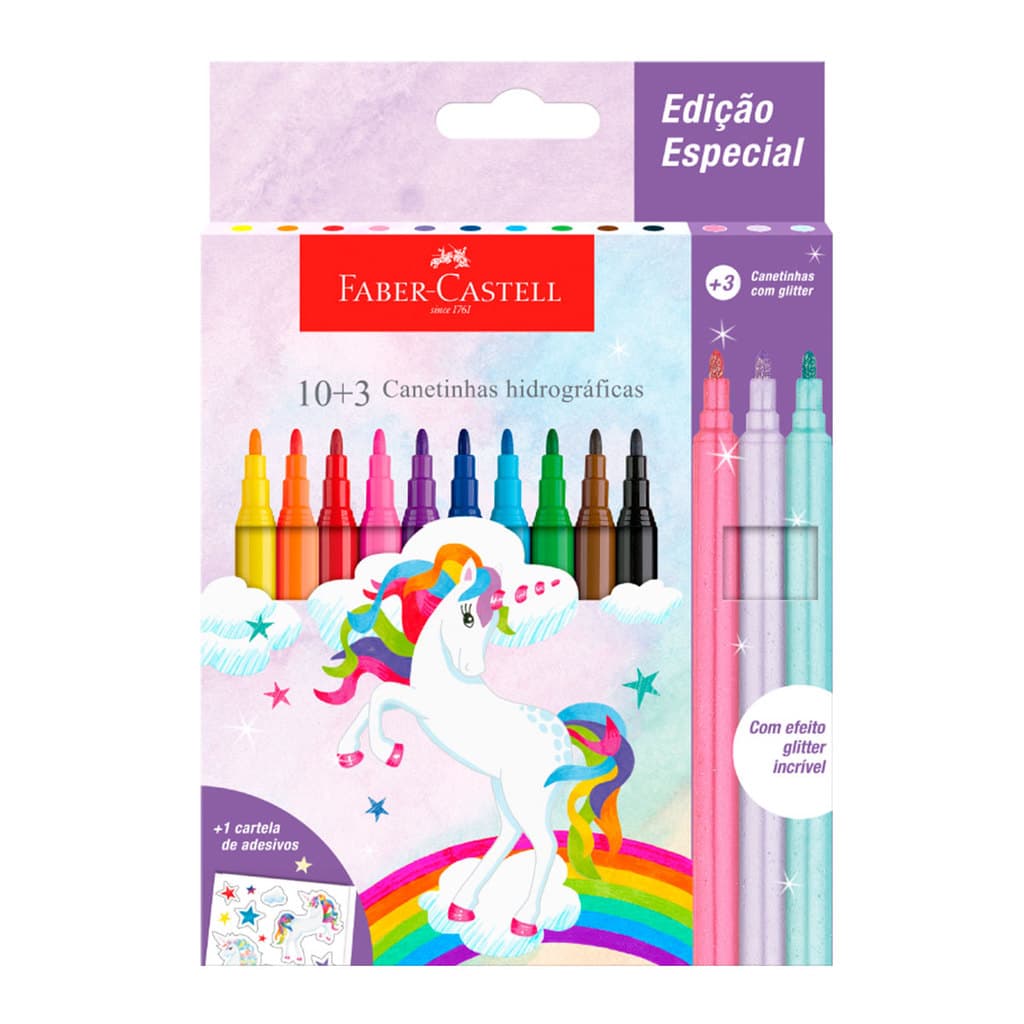 Caneta hidrográfica Unicórnio 10 cores + 3 metálicos 555410 Faber-Castell