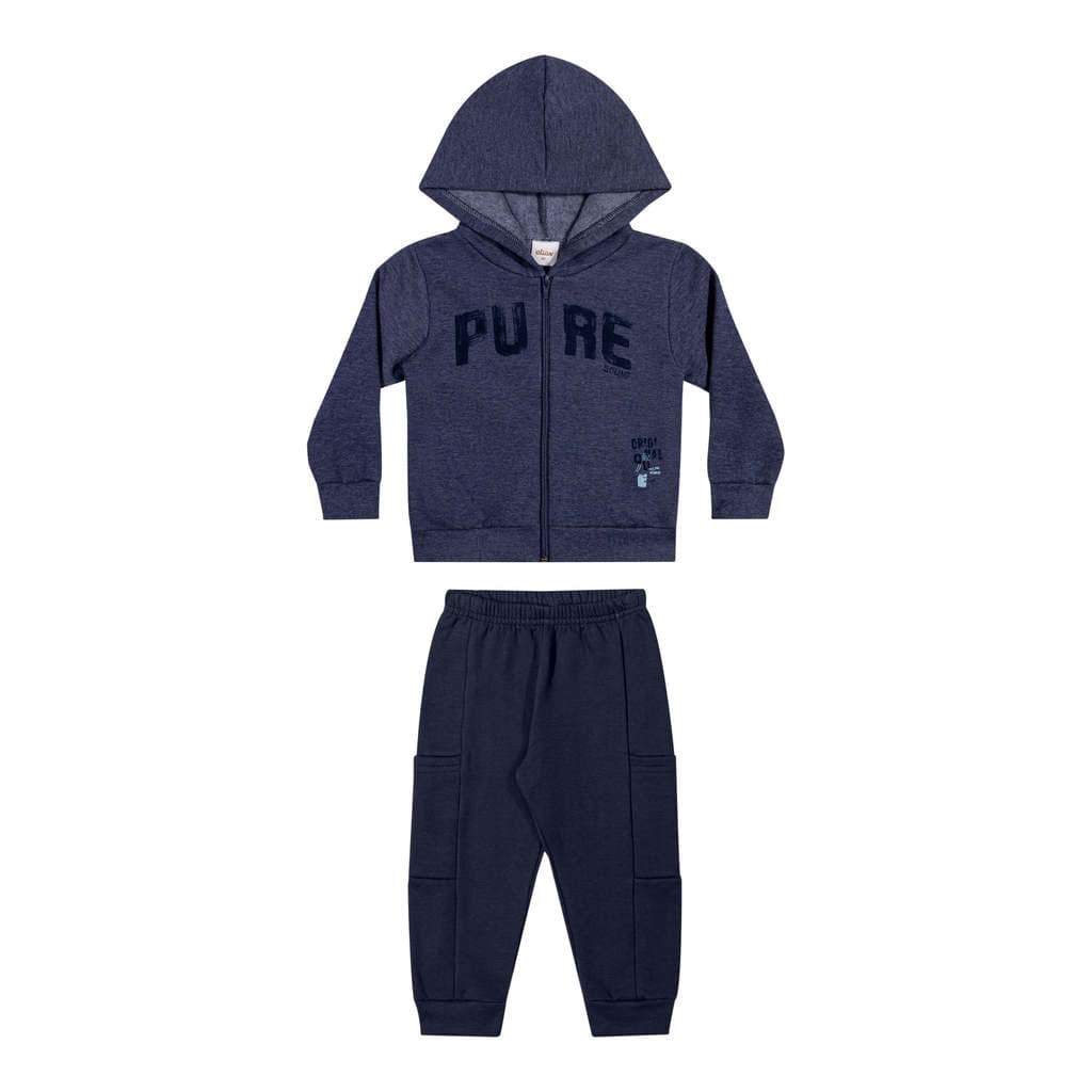 Conjunto Infantil Menino Moletom Com Bolsos Elian Azul