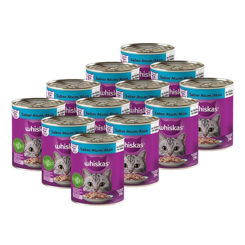 Kit 12 Latas de Ração para Gato Whiskas Premium - Patê de Atum 290g