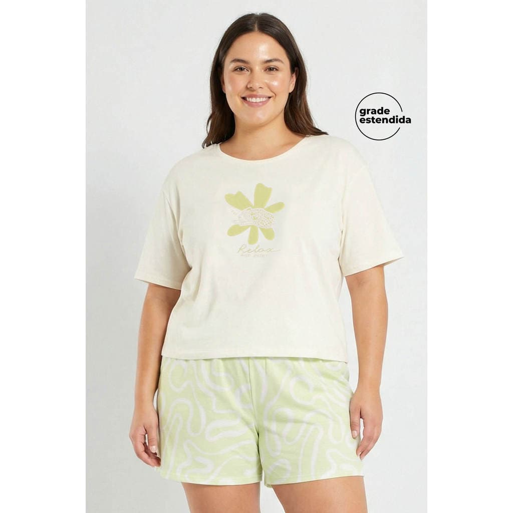 Pijama Feminino Estampado Relax Marialícia Bege