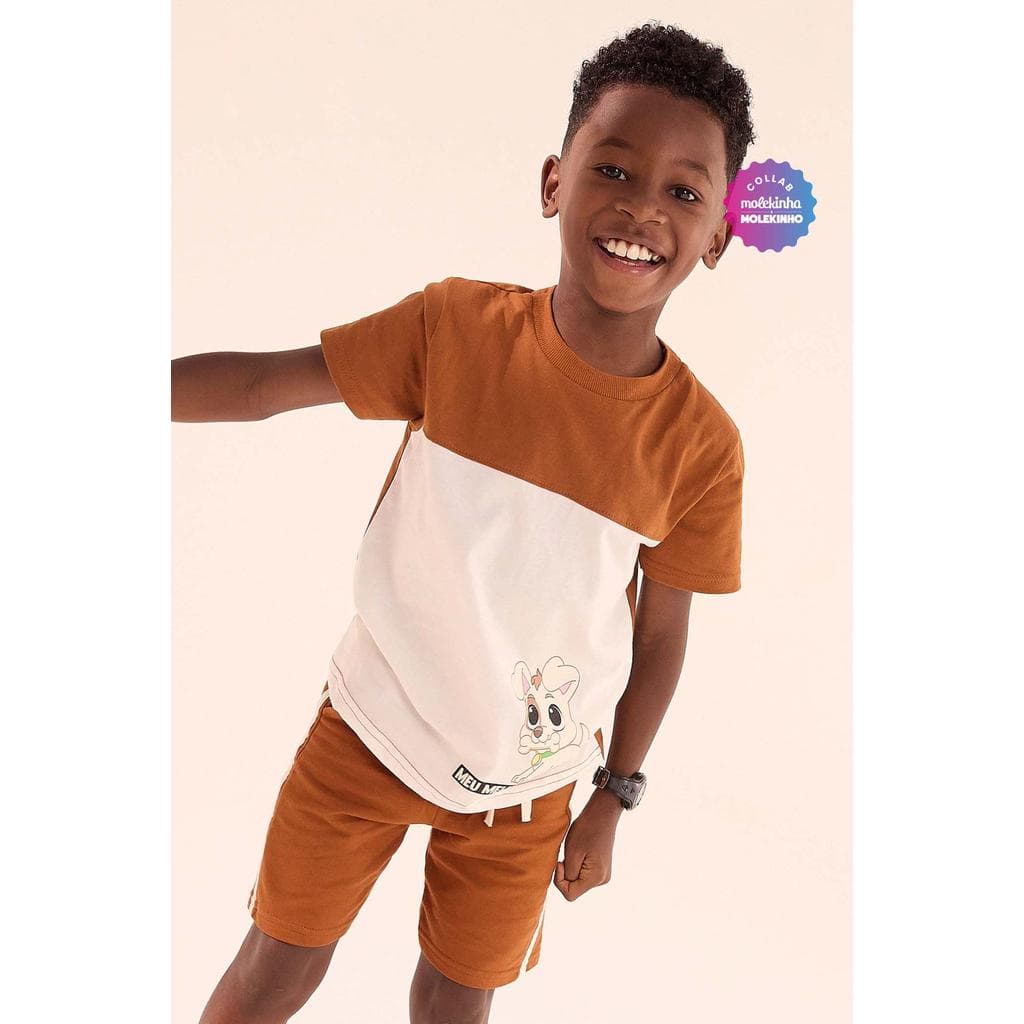 Conjunto Manga Curta Infantil Menino Bicolor Elian Marrom